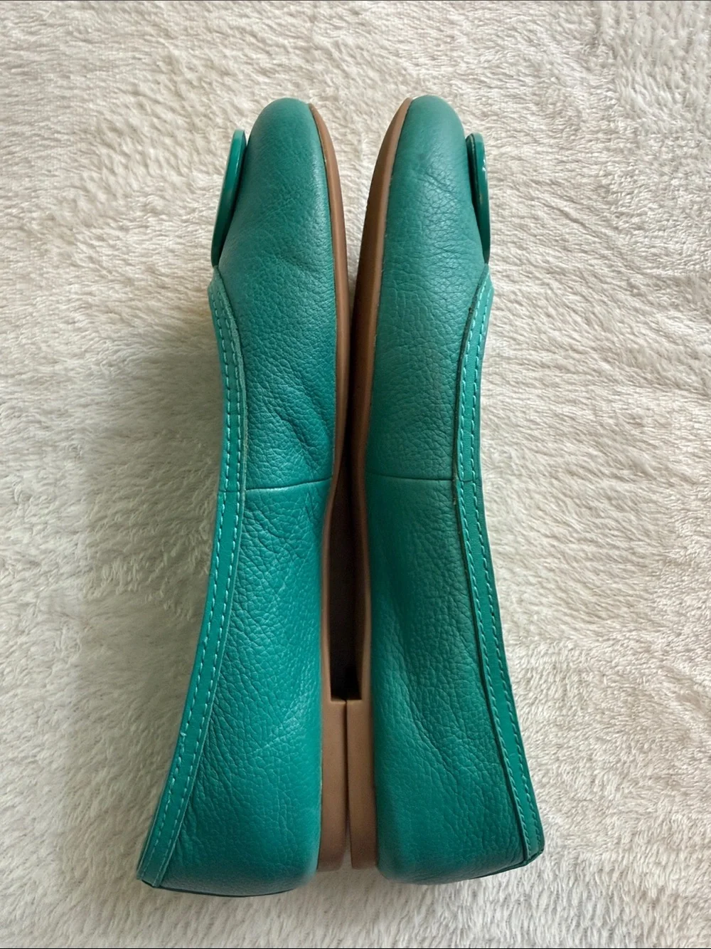 Tory Burch Turquoise Teal Leather Logo Ballet Flats Size 8